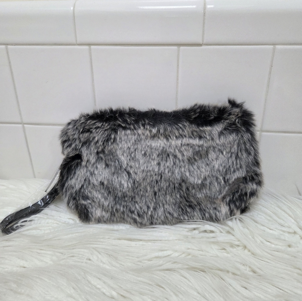 Olivia Miller Faux Fur Clutch in Black and Gray